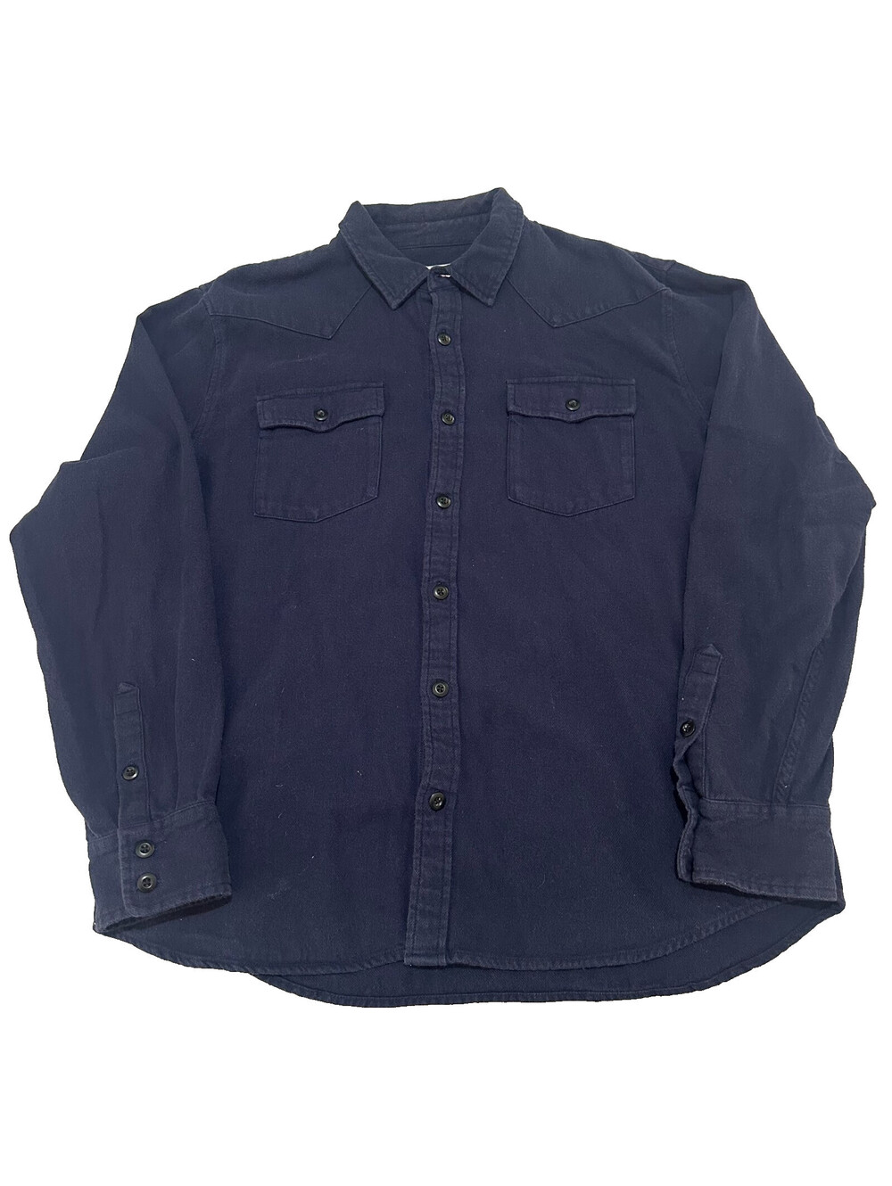 Topo Designs Twill Utility Organic Cotton Button Up Shirt Navy Blue Men XL